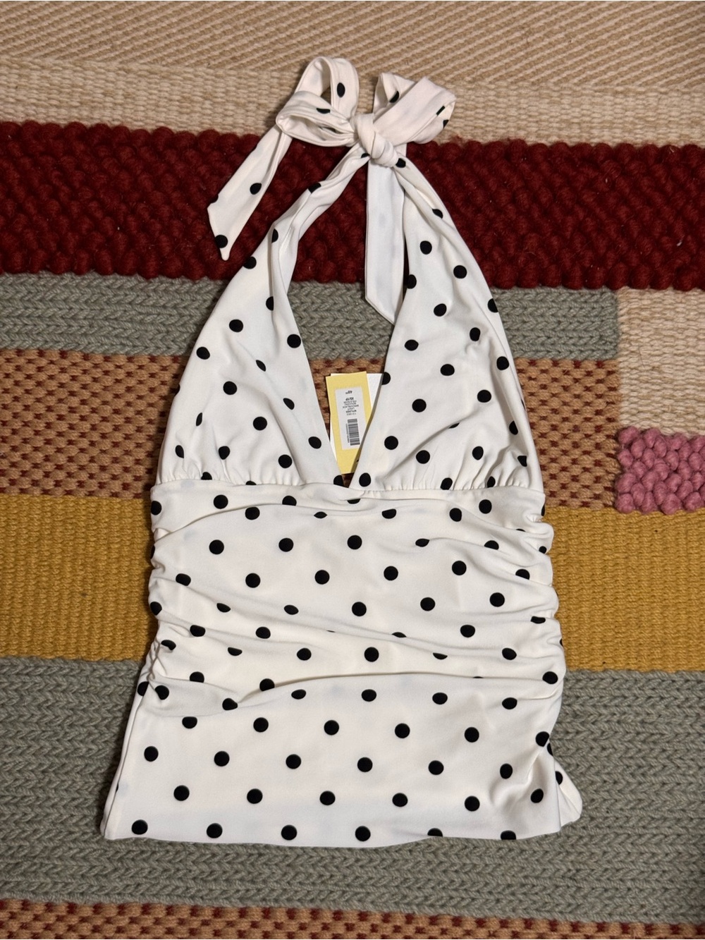 Aritzia White Halter Tank Top with Black Polka Dots